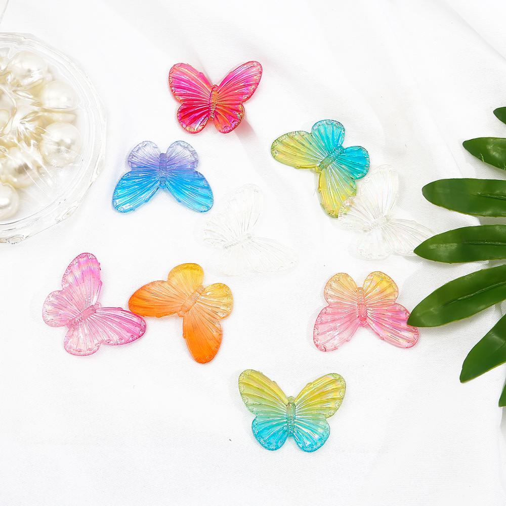 4 Pcs 40X30 Mm Multicolor Akrilik AB Efek Kupu-kupu Pesona Liontin Manik-manik untuk DIY Anting-Anting Bagian Kalung Perhiasan Temuan Membuat