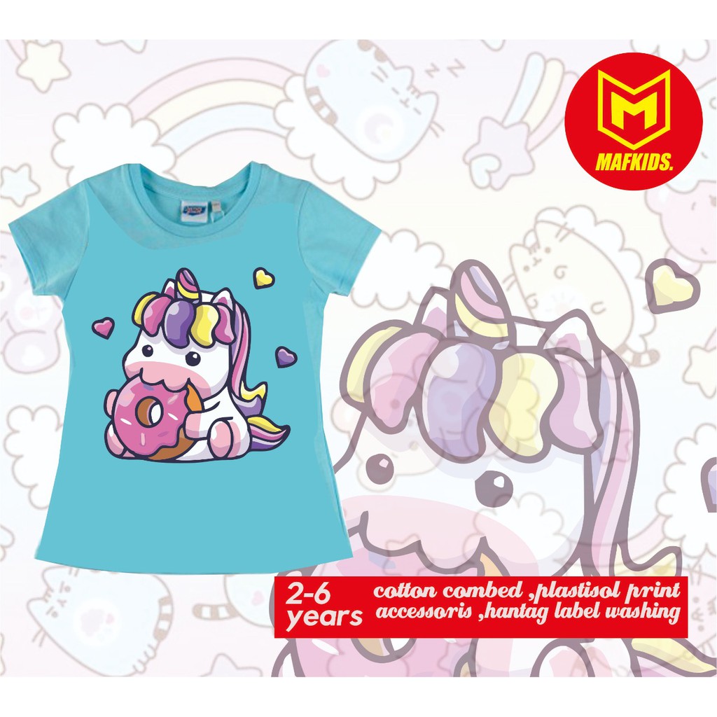 KAOS ANAK PEREMPUAN 1-6 TAHUN MOTIF UNICORN EAT