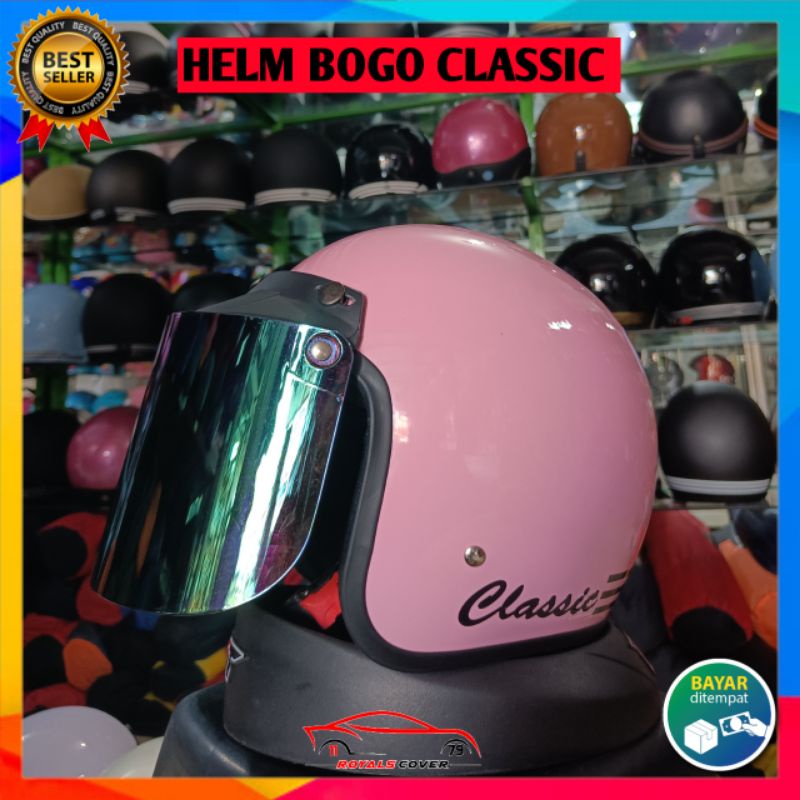 Helm Bogo Dewasa Retro Kaca Datar Sni