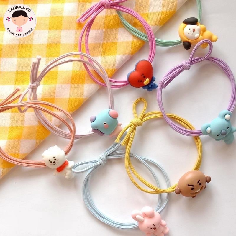 Ikat Rambut Kerut Bulu Melody Sanrio Bts bt21 Kpop 12pc murah grosir lusinan kerut kunciran elastis korea