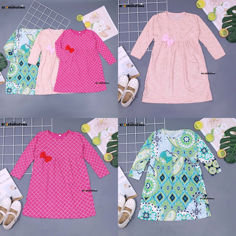 Dress Adelia 1-7 Tahun / Baju Balita Anak Perempuan Motif Bahan Kaos Adem Dres Lengan Panjang