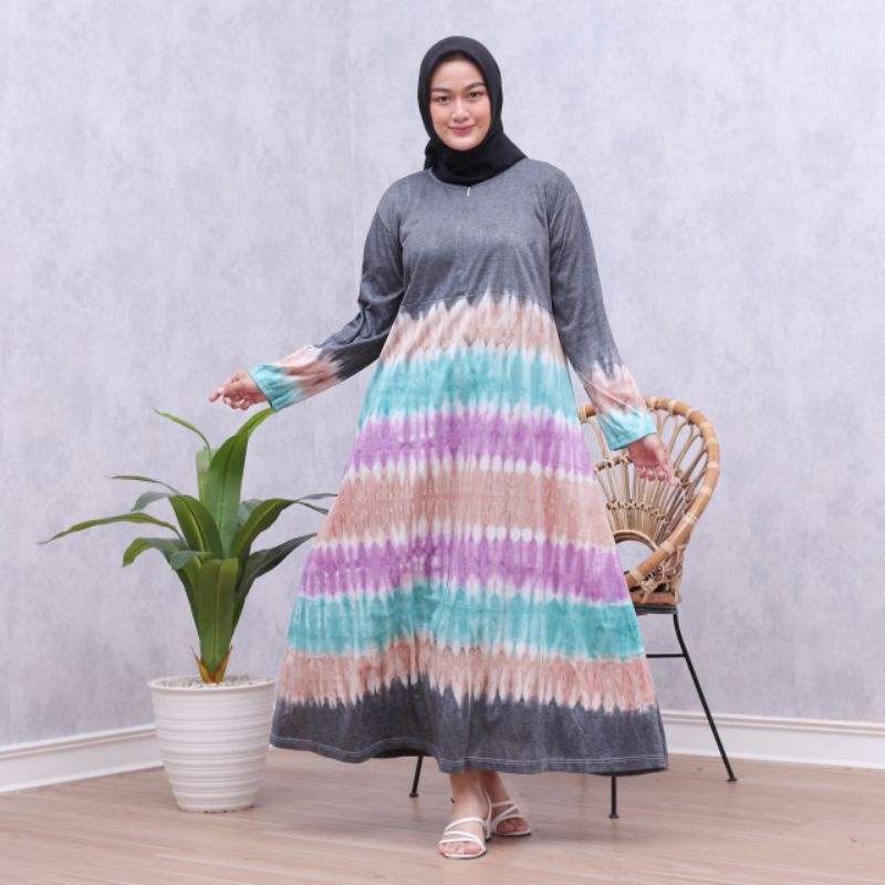 Gamis Jumbo Kaos Lengan Panjang Black Tiedye Busui Bumil Homdress Kekinian Terlaris