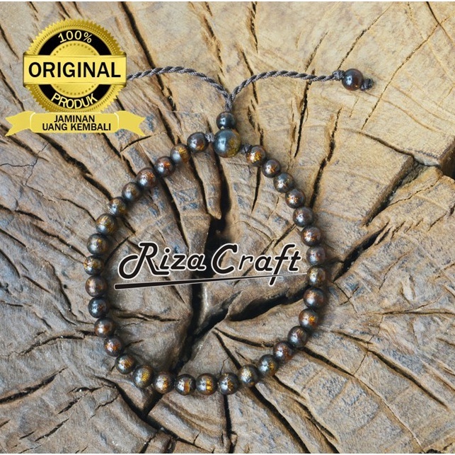 Gelang Tasbih Kayu Tali Arus Laut Hitam Serat Emas Asli 33 Butir