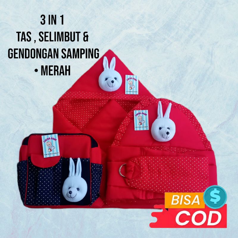 3in1 set gendongan bayi renda,selimut,tas sn kecil