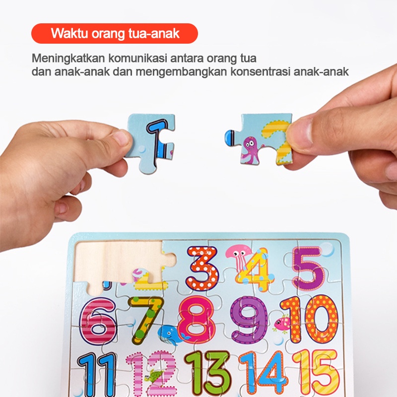 Mainan Edukasi Anak Puzzle kayu gambar huruf dan nomor L271