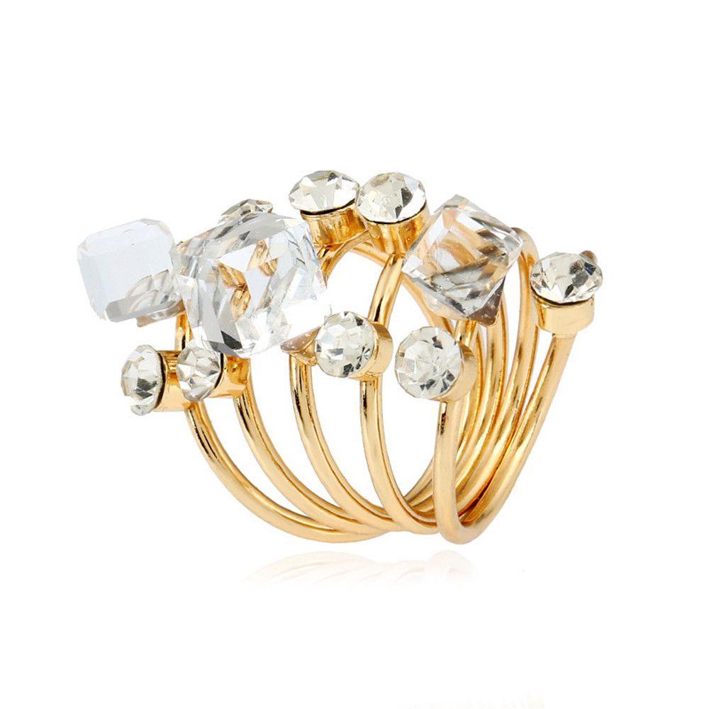 Lily Cincin Mewah Punk Hadiah Perhiasan Geometris Berlian Imitasi
