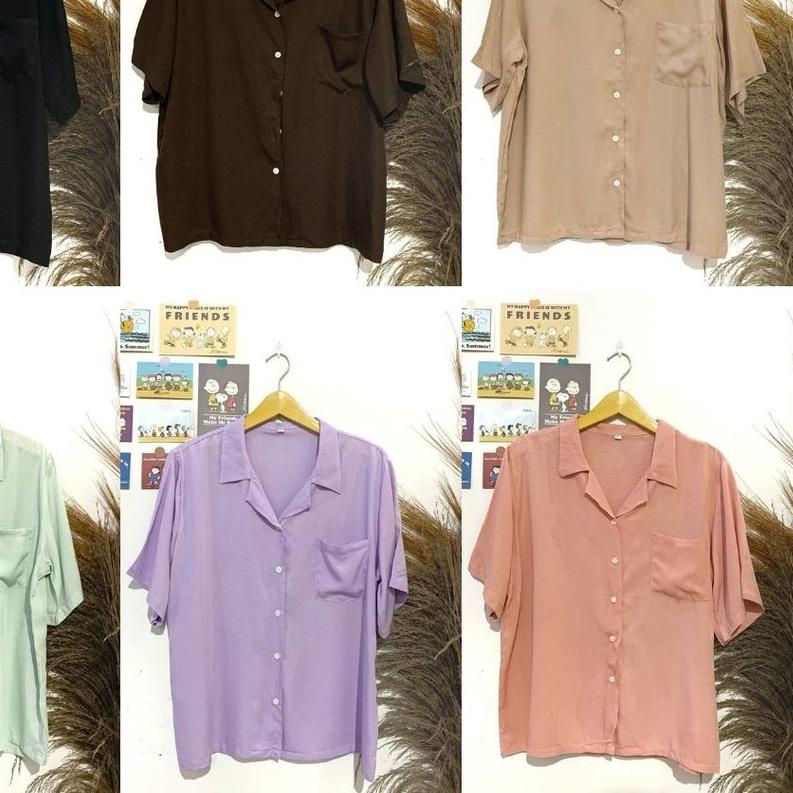 ✼ Kemeja Polos Lengan pendek Wanita / Kemeja Pendek Rayon / kemeja polos pendek rayon / kemeja rayon
