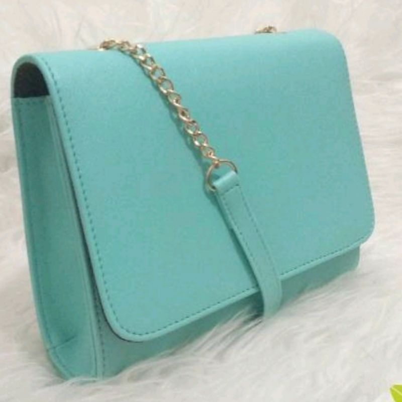 SALE !!! Tas Selempang Warna Tosca Bahan Tebal Kaku Real Picture