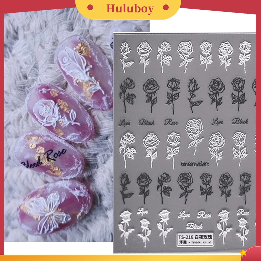 Huluboy Huluboy♡ Stiker Kuku 5D Aneka Bentuk Warna Putih Untuk Manicure