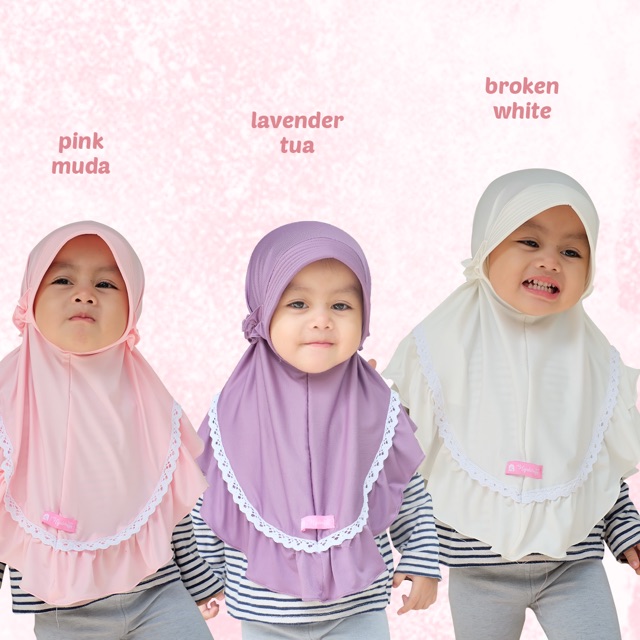 Ghayda Bergo Anak / bergo pad renda anak / kerudung renda / bergo jersey anak