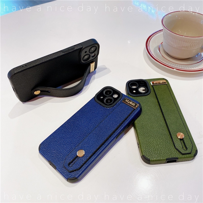 Soft case Bahan Kulit Dengan wristband shockproof Untuk iPhone 13 Pro MAX 12 11 Pro MAX XS MAX XR 7 + 8 Plus