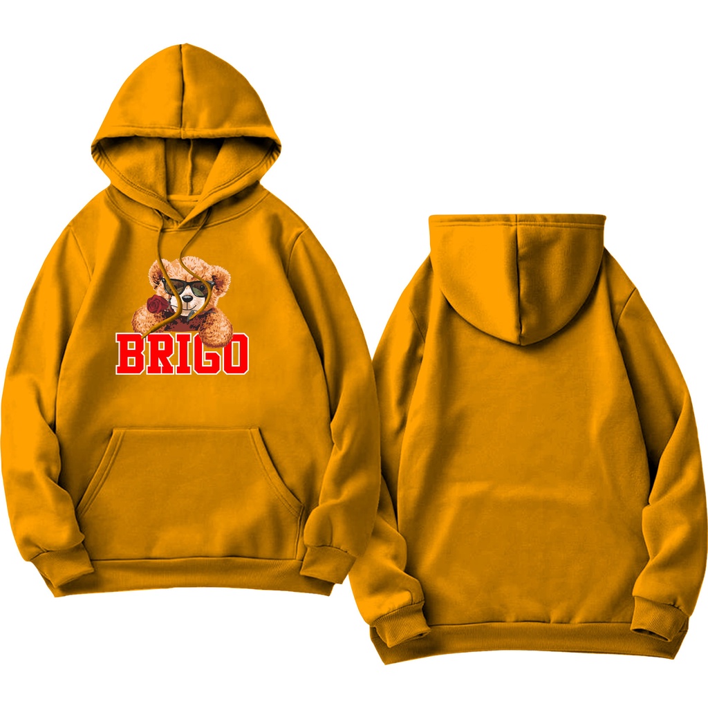 BRIGO Jumper Hoodie Beruang Bawa Bunga II Sweater Hoodie BRIGO Sablon DTF Fleece Cotton M-XXL (Pria &amp; Wanita) Free stiker&amp;Gantungan Kunci