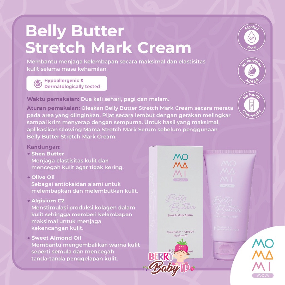 Momami Belly Butter Stretch Mark Cream Krim Penghilang Stretchmark Berry Mart