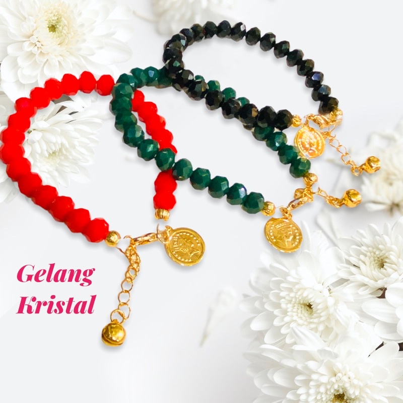 gelang kristal kombinasi lapis emas//Gelanh wanita//gelang kristal