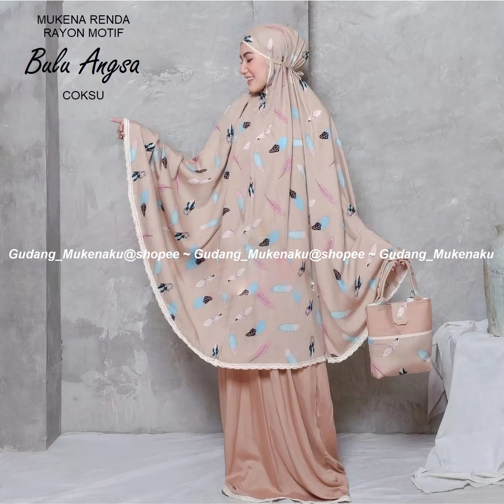 Gudang_mukenaku Mukena Dewasa Motif Bulu Angsa Renda Rajut Model Saliha