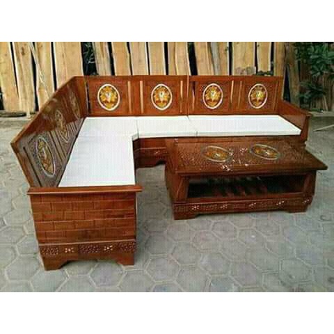 kursi sudut busa minimalis bahan kayu jati