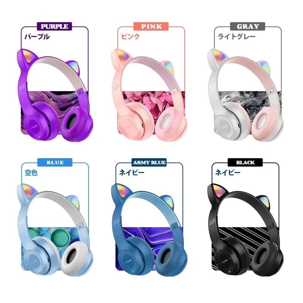 ( COD ) Headset Bluetooth wireless gaming xy-205 Cat Ear Headphone Telinga Kucing earphone LED