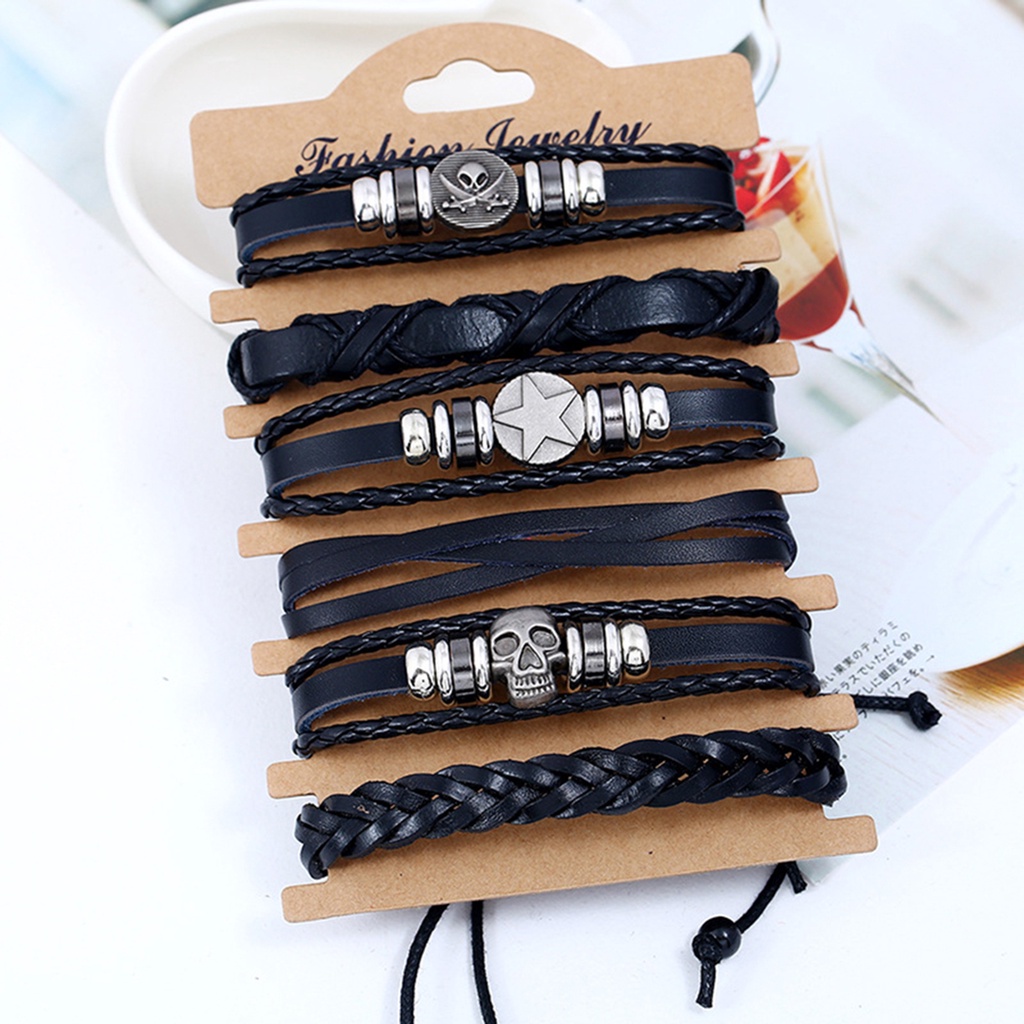 Hu Hu Hu Hu Hu Alat Bantu Pasang Kacamata♡ 6pcs Gelang Multilayer Bahan Kulit Imitasi Untuk Pesta