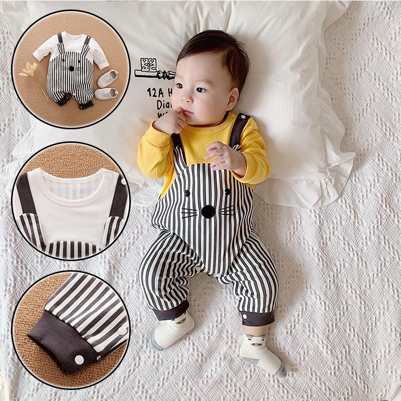 Baju bayi import jumper bayi newborn motif Tikus lucu bahan katun anti gerah jumpsuit bayi