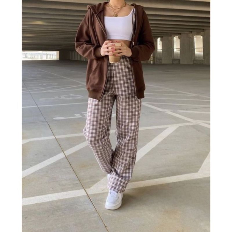 Carla Jaket zip up oversize Jaket hoodie-Brown