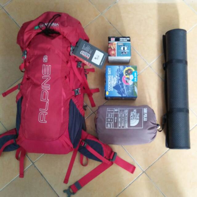 Paket hemat tas carrier consina alpine 55L sb matras kompor kovar kotak nesting ds200