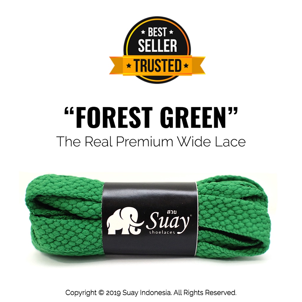 Tali Sepatu Gepeng Lebar Hijau (Wide) Premium Shoelace Forest Green Surabaya