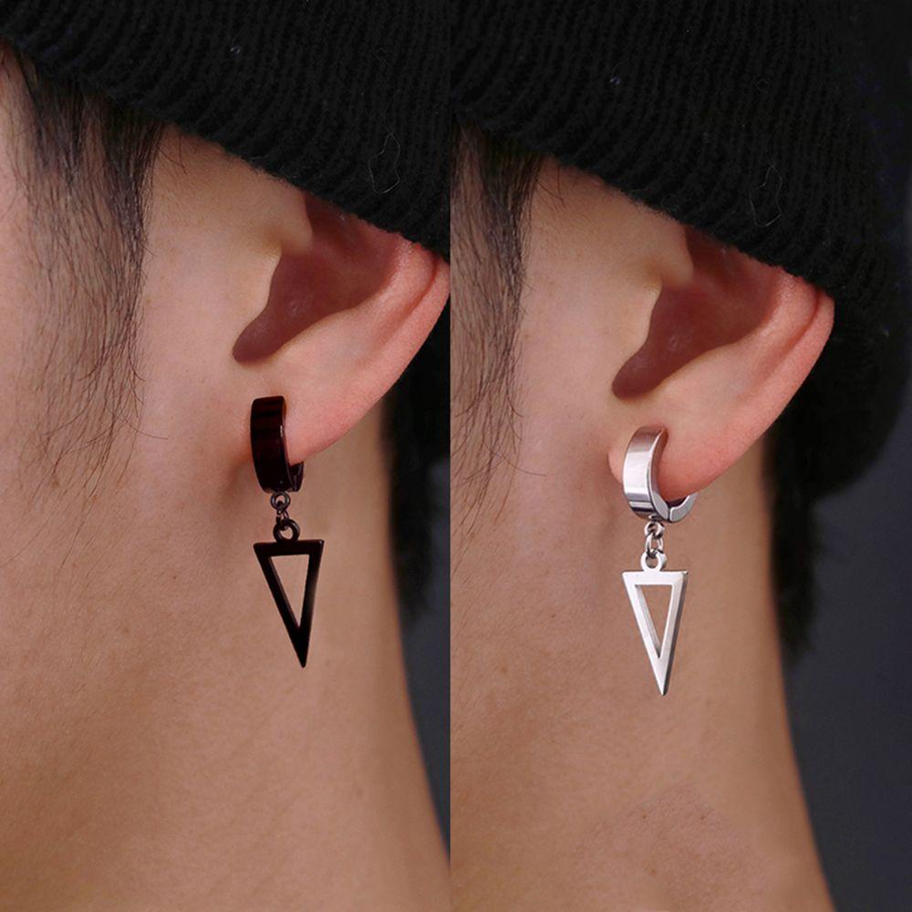 REBUY Rebuy Cross Clip Earring Keren Geometris Drop Earring Segitiga Pria Tindik Palsu Anting Tanpa Tindik