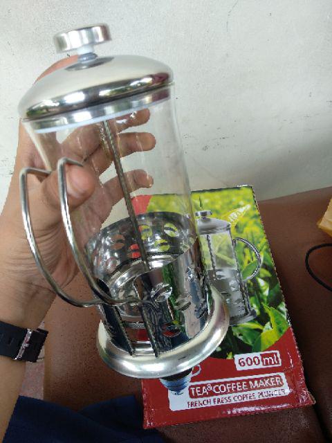 French Press Coffee & Tea Maker 600ml Motif Biji Kopi