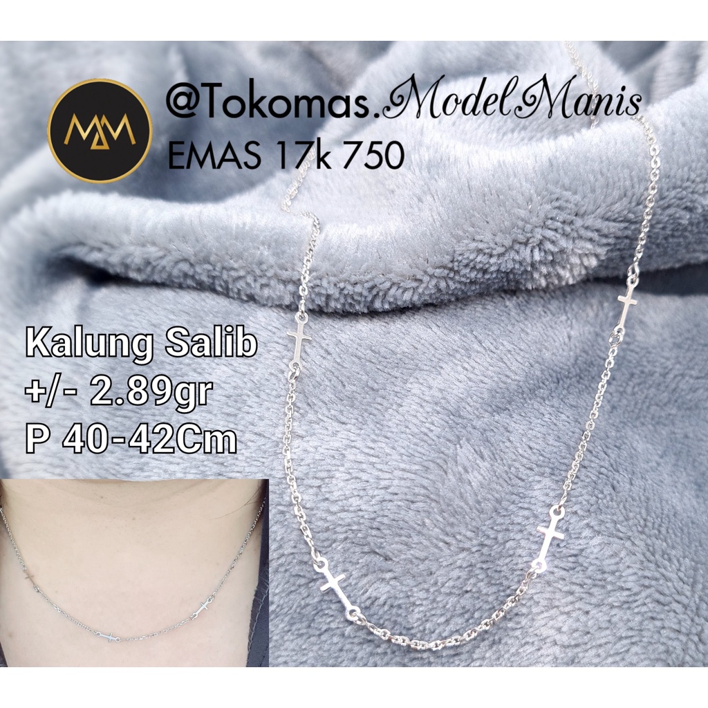 Kalung Salib emas putih 750 kadar 17k