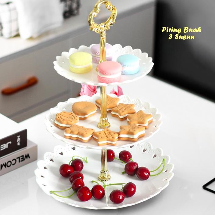 Produk Baru Piring Buah 3 Susun TIANG GOLD Piring buah Piring kue permen piring unik party piring pe