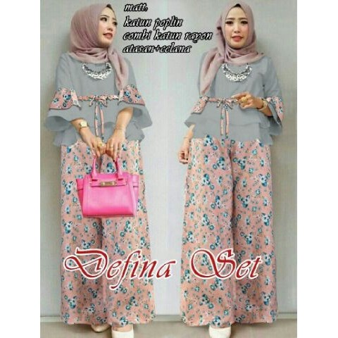 DeltaRN Defina Set Abu Fashion Muslim Setelan HIjab Terbaru Busana Muslim