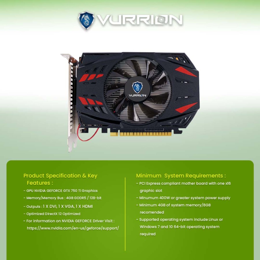 VGA Gaming VURRION GTX 750TI 4GB DDR5 128Bit GAMING VGA VURRION