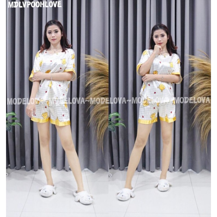 MDLV~BAJU TIDUR POOHLOVE GOLD SATIN HP BAJU TIDUR IMPORT WANITA BEST SELLER PIYAMA IMPORT