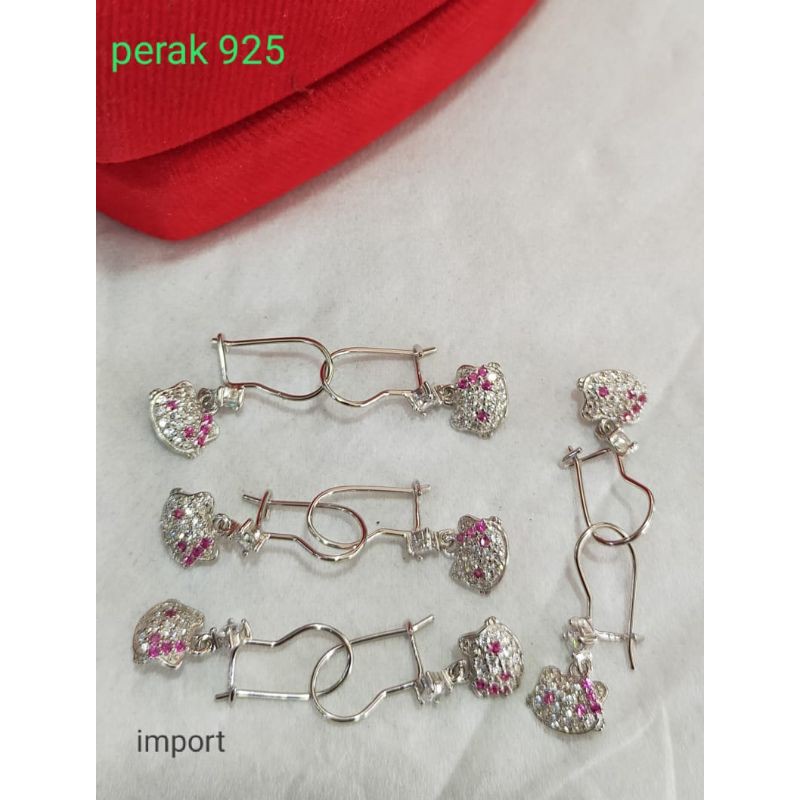 Anting gantung hello kitty, perak 925, sepuh emas putih