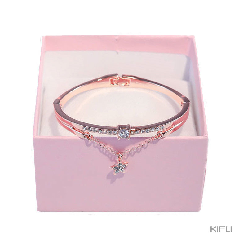 (KIFIL)Model Ledakan Panas Wanita Liar Pelajar Wanita Gelang Emas Berlian Bertatahkan Logam Gelang dengan Bintang Berujung Lima