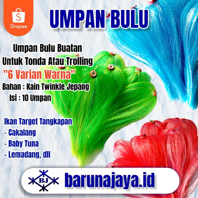 BARUNA - 10Pcs Umpan Bulu Buatan Untuk Tonda atau Trolling Ikan Cakalang