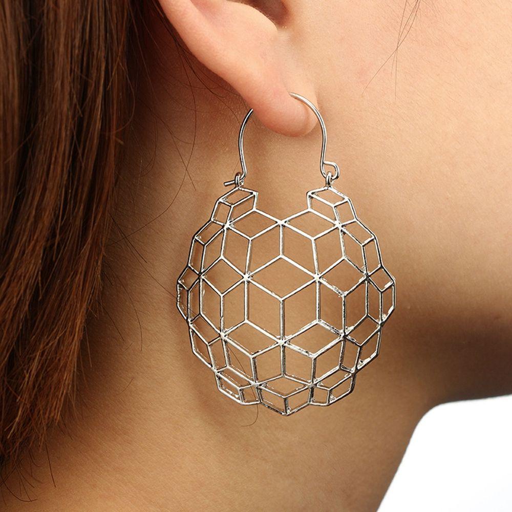 PREVA Honeycomb Earrings Women Antique Tribal Ear Studs