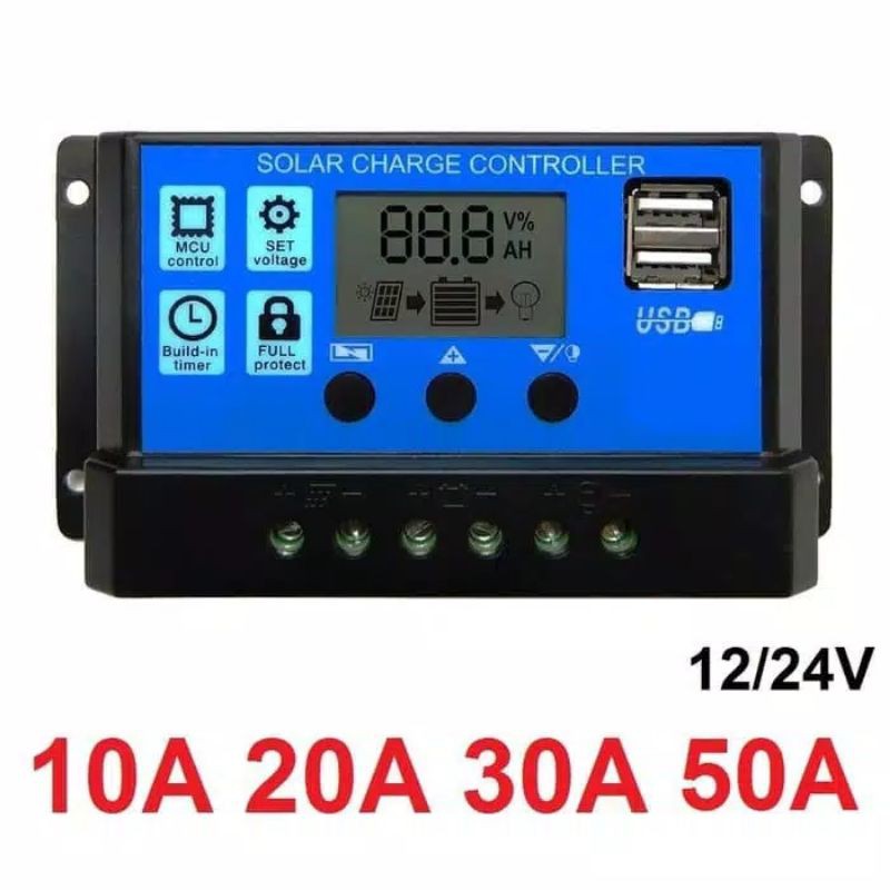 SOLAR CHARGER CONTROLLER LCD LED DISPLAY SOLAR PWM 12V/24V 10A 20A 30A 50A