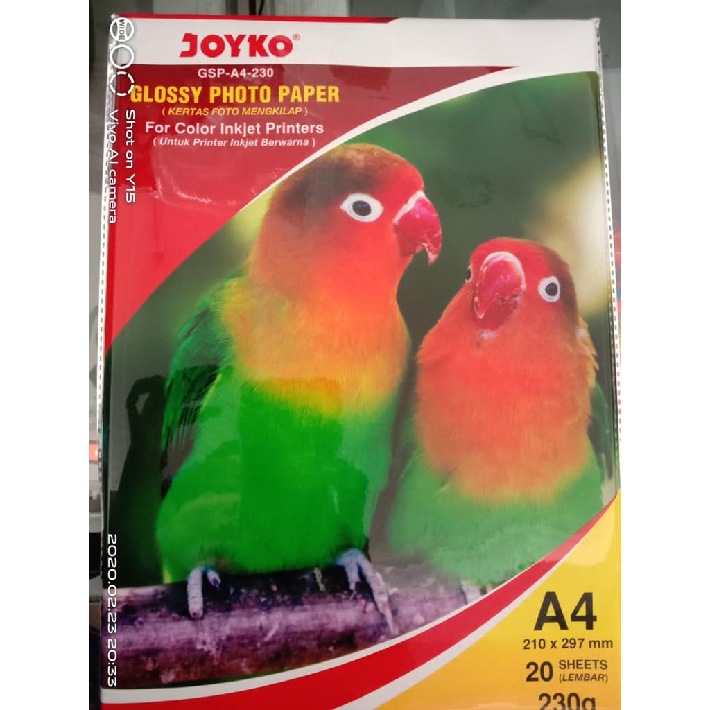 

Joyko A4 Glossy Photo Paper A4 230gr GSP & Spectra color