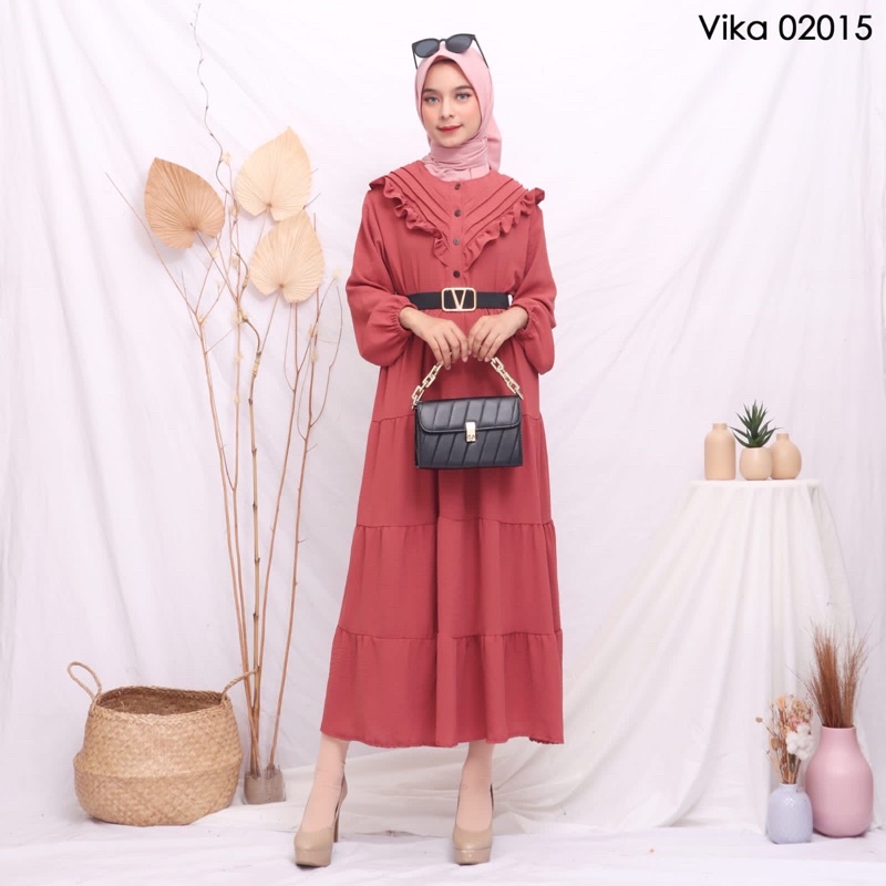 VIKA MIDI DRESS MIDI CRINKLE FREE BELT GROSIR ECER PGMTA