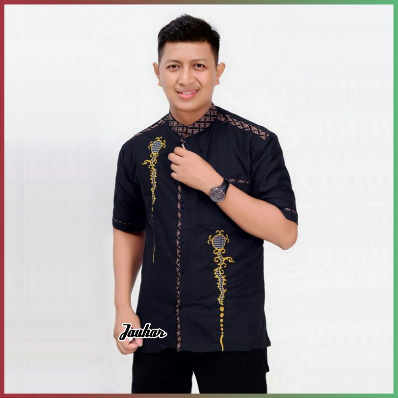 BARU BAJU KOKO LENGAN PENDEK BORDIR KEREN BAJU KOKO KOMBINASI PENDEK BORDIR MOTIF TERBARU BAJU KOKO 