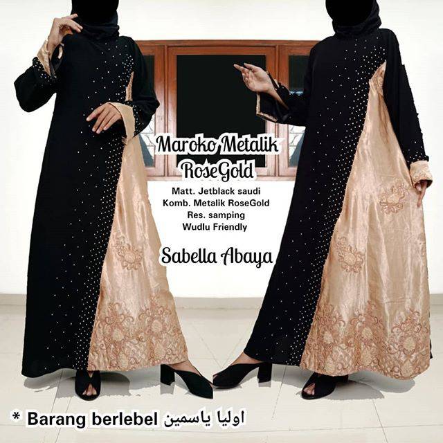 ABAYA ARAB DRESS MUSLIM MAROKO ROSE GOLD BY SABELLAABAYA PESTA ELEGANT MODIS S M L XL BISA COD