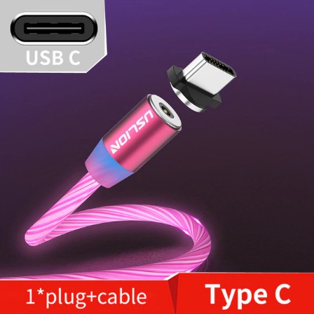 Kabel Data LED USLION Tipe Type-C Fast Charging (Pink)