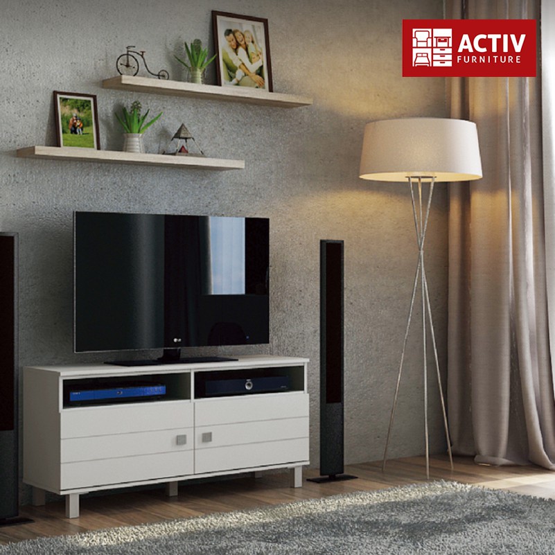 𝗛𝗮𝗽𝗽𝘆 𝗜𝗱𝗲𝗮 -  Rak TV LED White Glossy Minimalis Meja TV Modern Buffet / NEXA RTV 124 - Putih Glossy 