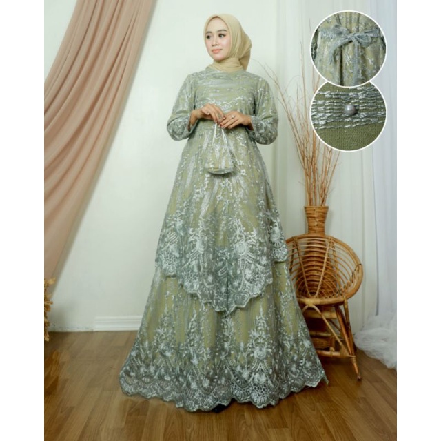 Gamis Tile Bordir|Gamis Tile Runcing|Gamis Tingkat Tile|Gamis Pesta Jumbo|Gamis Kondangan Mewah|Gamis Kebaya Brukat Modern|Gamis Pesta Mewah|Gamis Tingkat Busui|Gamis Bordir Mewah|Gamis Brukat Mewah|-2