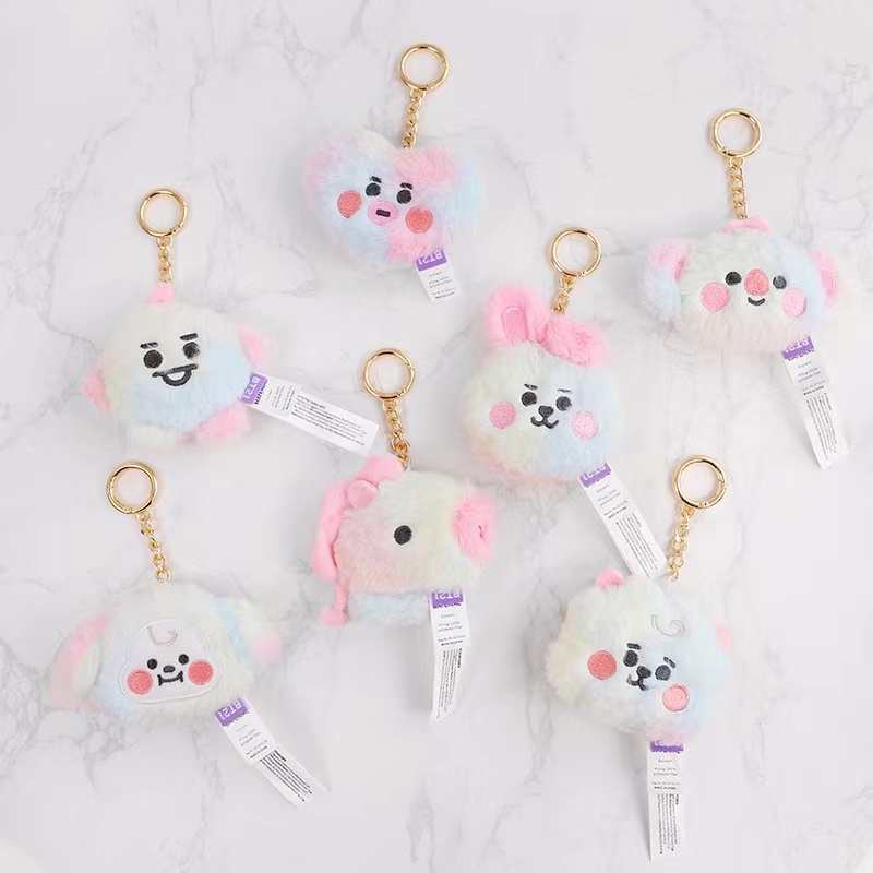 &lt; In Stock &gt; KPOP BTS BT21 Gantungan Kunci Gradien Lucu Mewah Lembut Mainan Boneka Keychain Tas Liontin