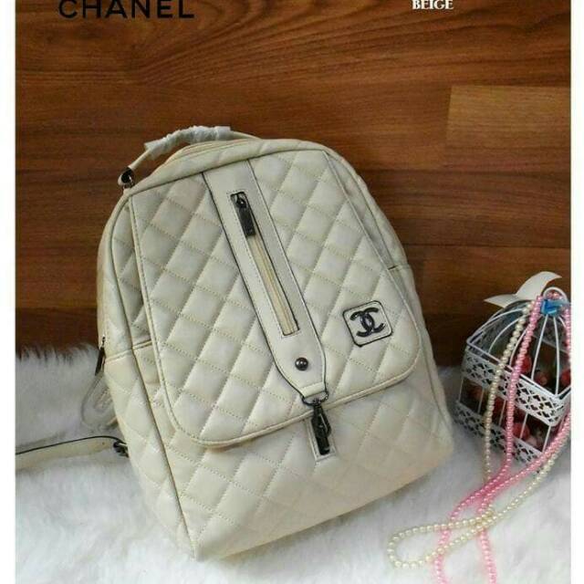 Tas Ransel Chanel Medium Wanita Polos Untuk Kuliah Kerja Warna Putih