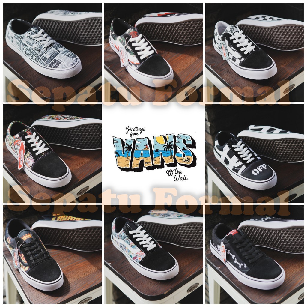 Sepatu Vans Motif Bape Mario Ceckerboard Thrasher Snoopy Off white Varian Logo Koran Sneakers pria