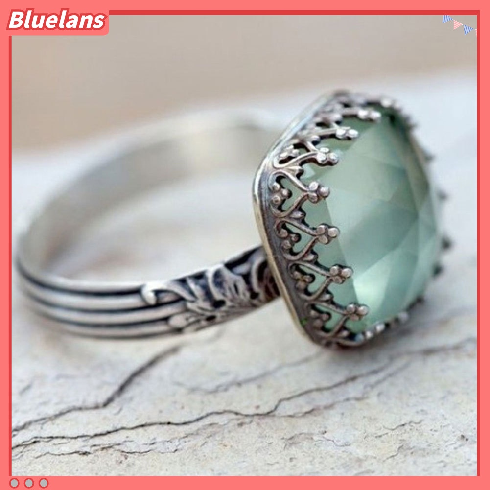Bluelans Women Vintage Square Faux Moonstone Jewelry Banquet Cocktail Engagement Ring