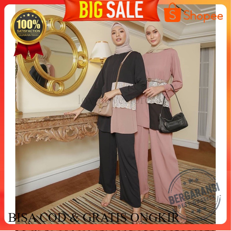 SETELAN BLOUSE SENTA BROKAT ONE SET CELANA BUSUI BUMIL MOSCREPE PREMIUM